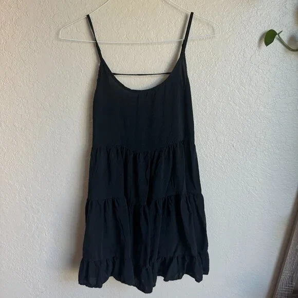 Brandy Melville Black Tiered Mini Dress – Spaghetti Strap, One Size - Picture 1 of 5